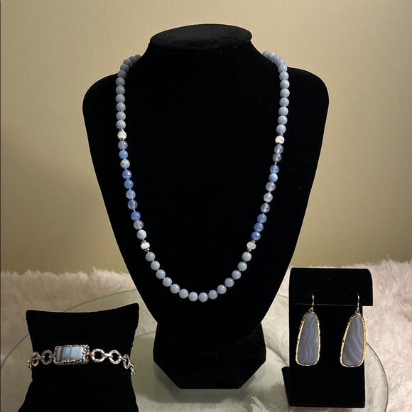Luxury Artisan of Bali Beaded Angelite Necklace in Solid Sterling Silver